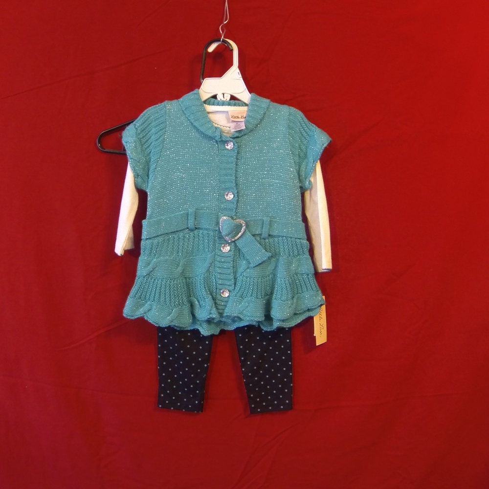 3 PC LITTLE LASS GIRL'S LONG SLEEVE PANTS OUTFIT 2T